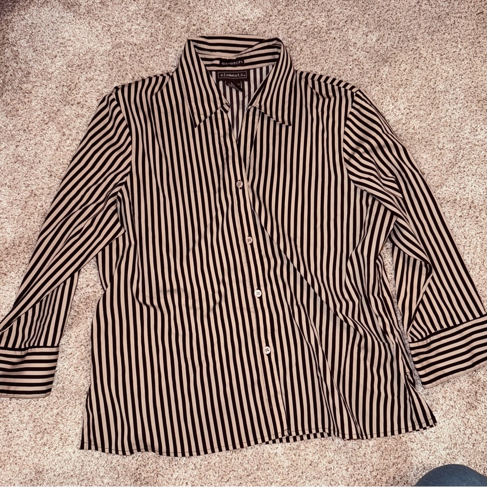 Elementz Black and White Striped Button Down Shirt